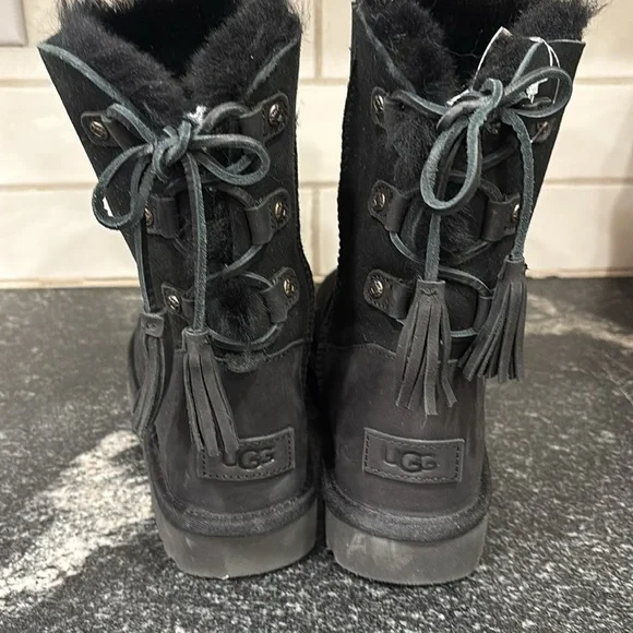 UGG Kristabelle Black Suede Boots, Lace Up Tassel size 7 - Picture 4 of 12